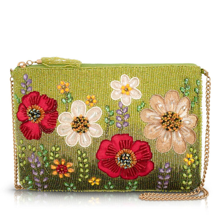 Day In The Park Floral Beaded Crossbody Handbag