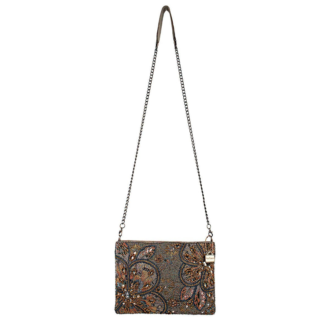 Bling It On Pewter And Gold Large Floral Beaded Crossbody