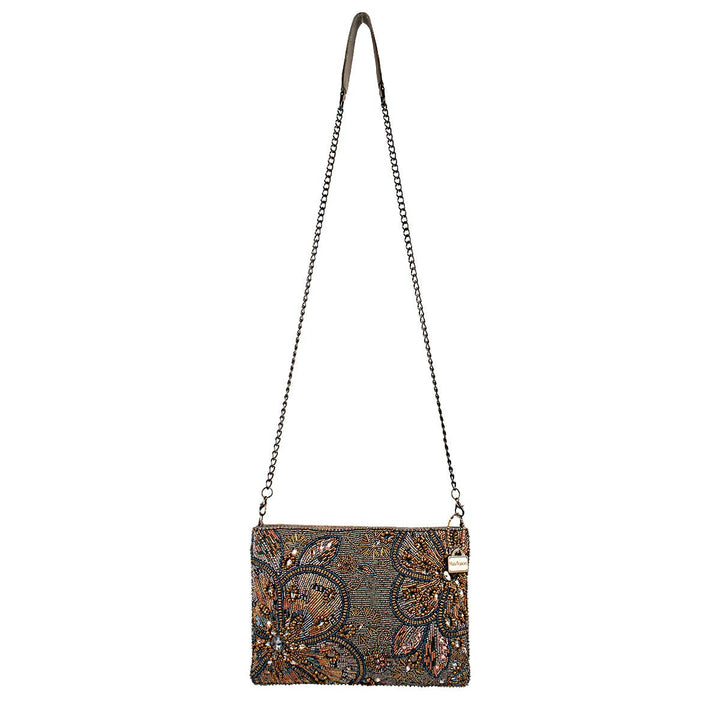 Bling It On Pewter And Gold Large Floral Beaded Crossbody