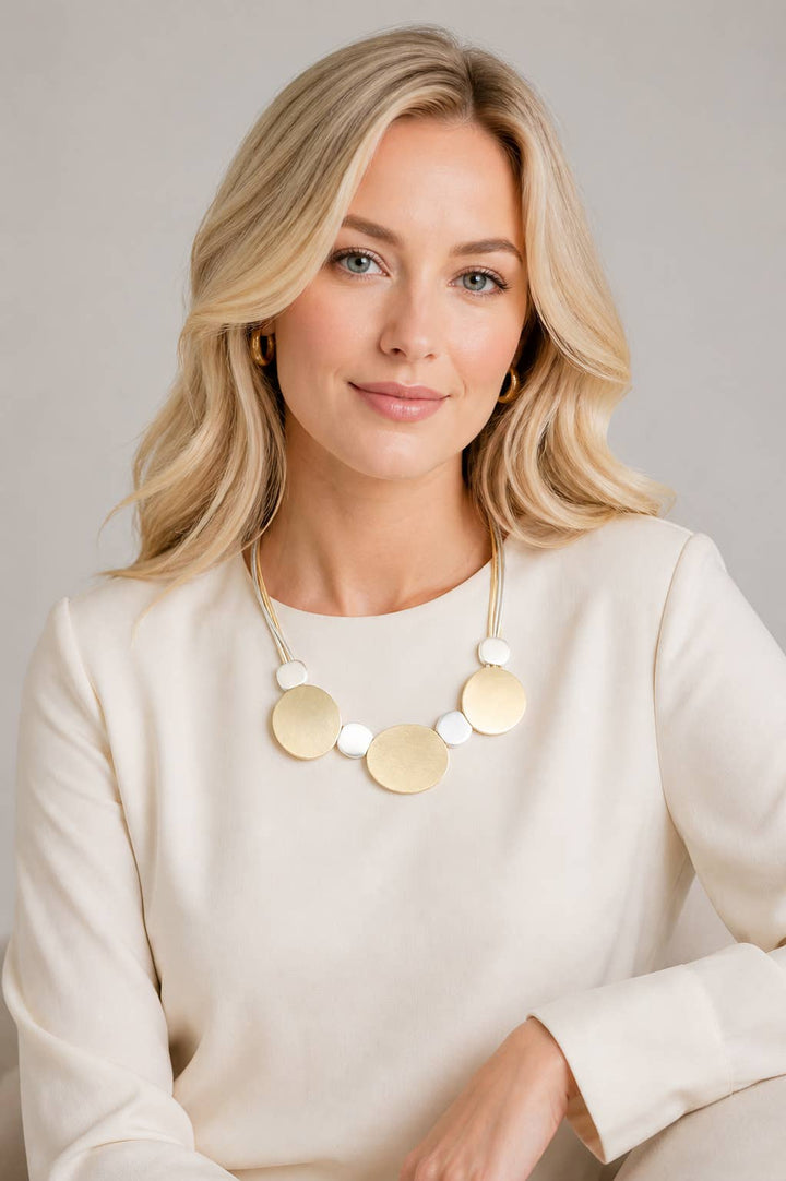 Multi Strand Necklace with Silver Beads and Gold Discs