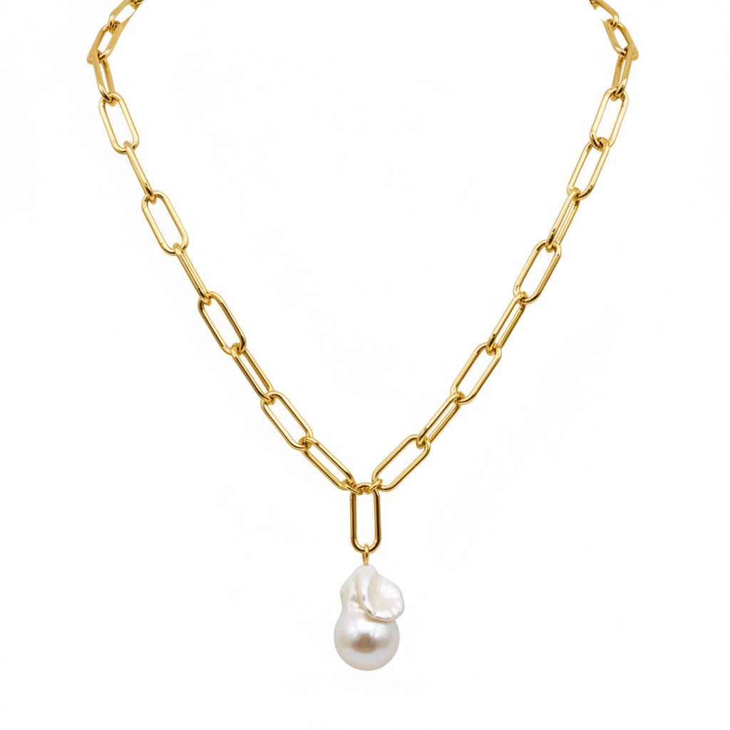 Large Link Chain with Baroque Drop