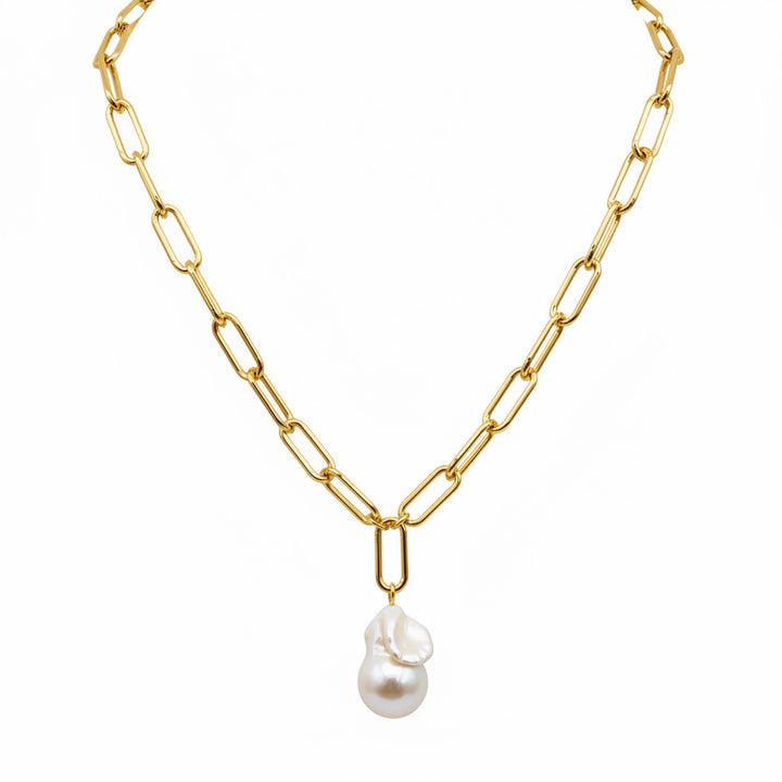 Large Link Chain with Baroque Drop
