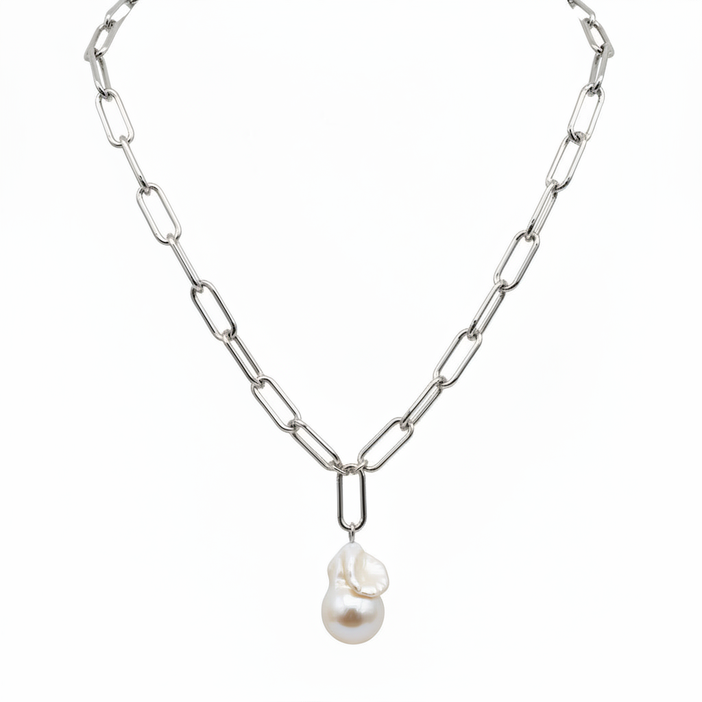 Large Link Chain with Baroque Drop