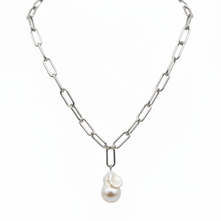 Large Link Chain with Baroque Drop