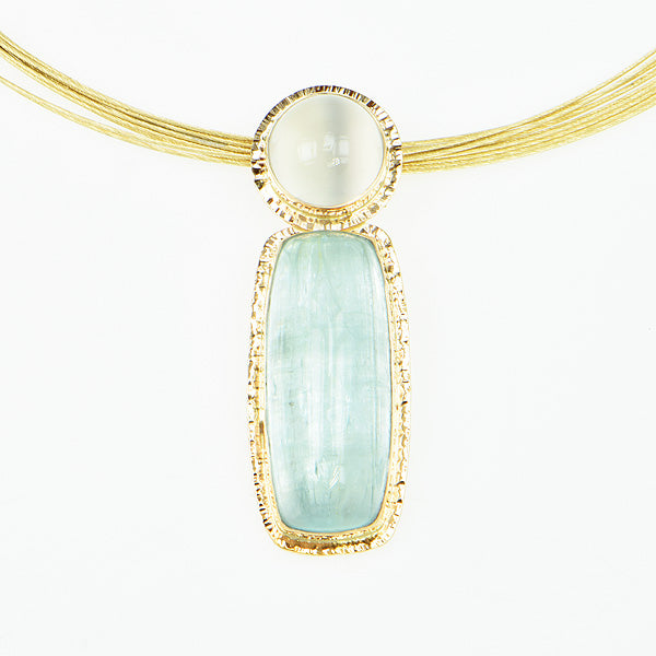 Afghan Aquamarine & Catseye Moonstone Pendant