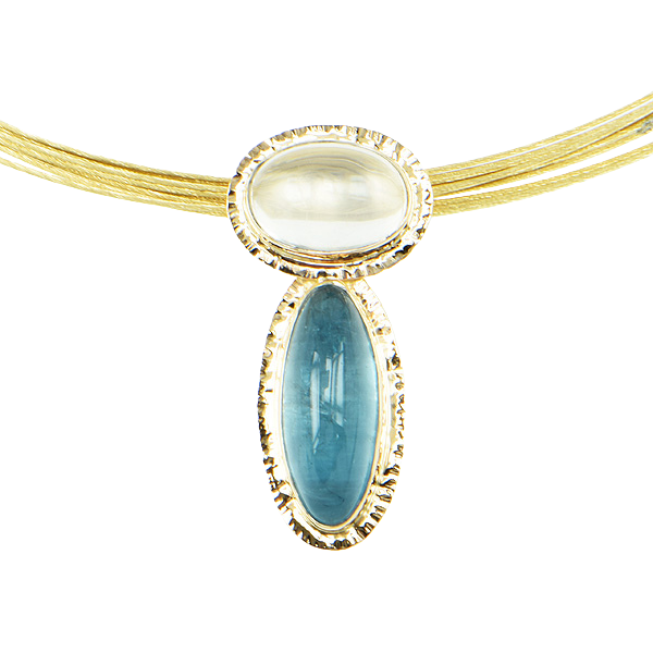 Aquamarine and Catseye Moonstone Cabochon Pendant