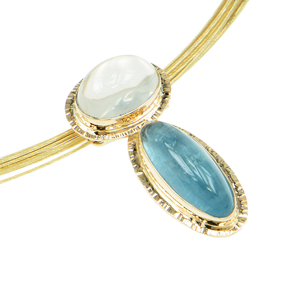 Aquamarine and Catseye Moonstone Cabochon Pendant