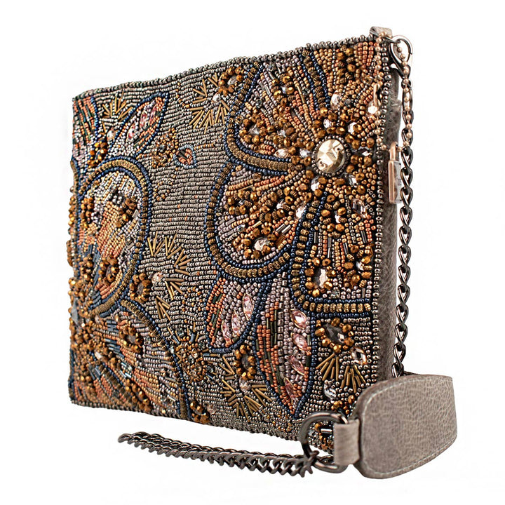 Bling It On Pewter And Gold Large Floral Beaded Crossbody