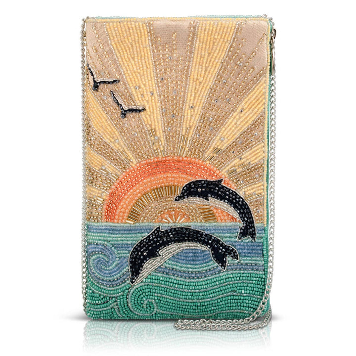 Flip For Joy Sunset and Dolphins Beaded Crossbody Phone Bag