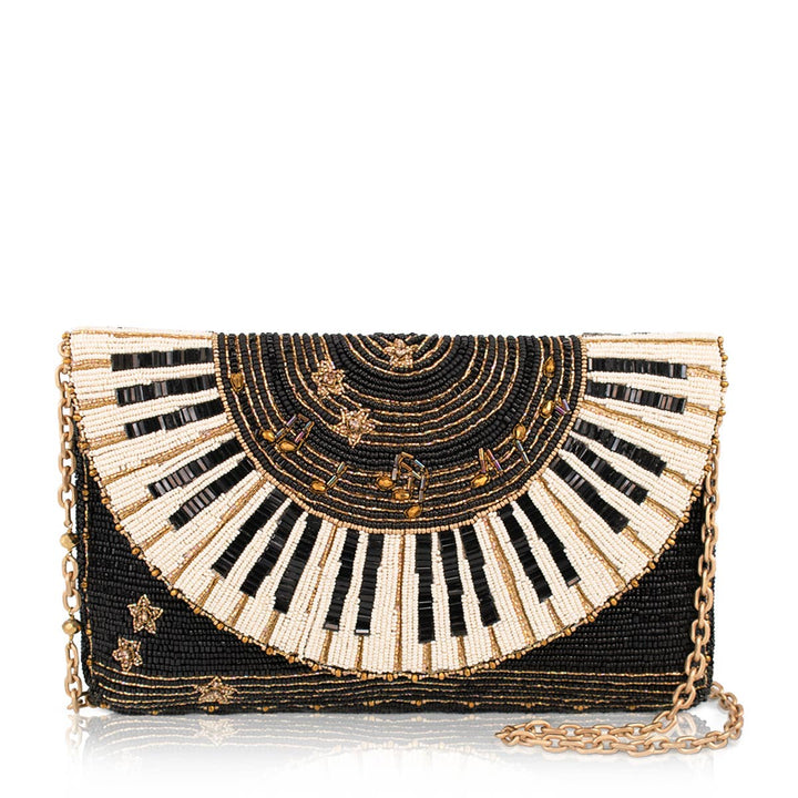 Let It Play Piano Keys Music Notes Beaded Crossbody Handbag