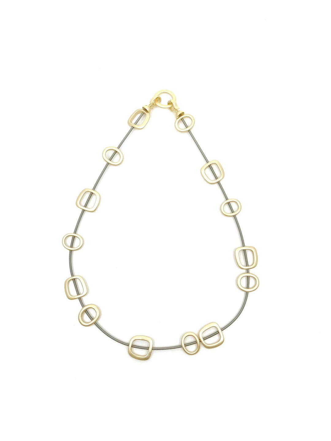 Short Wire Necklace w/ Gold Squares & Metal Clasp