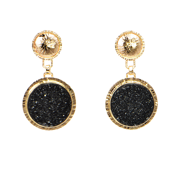 Black Drusy Quartz Cabochon Earrings