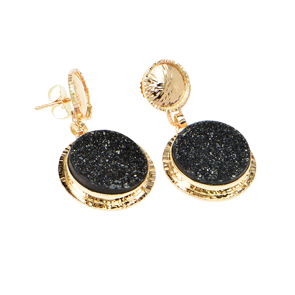 Black Drusy Quartz Cabochon Earrings