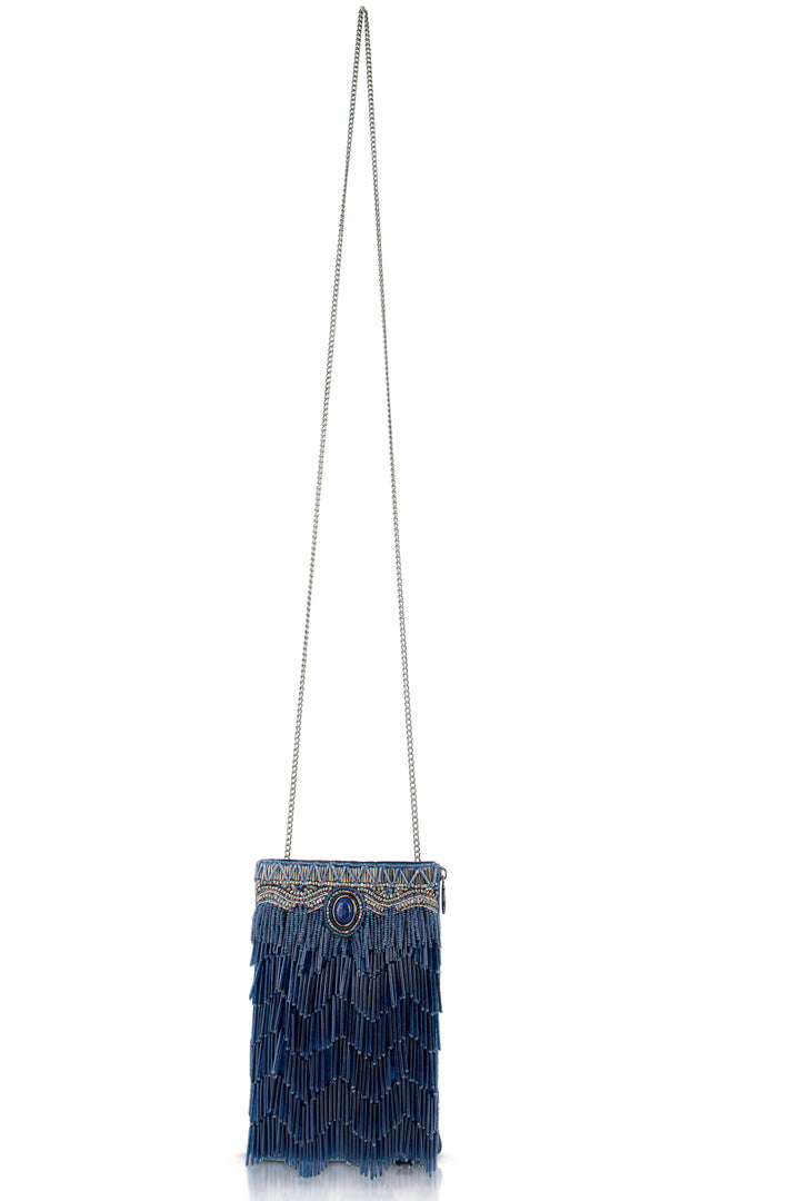 True Blue Precious Stone with Fringe Crossbody Phone Handbag