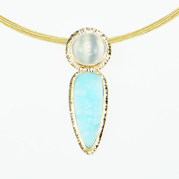 Catseye Moonstone & Hemimorphite Pendant