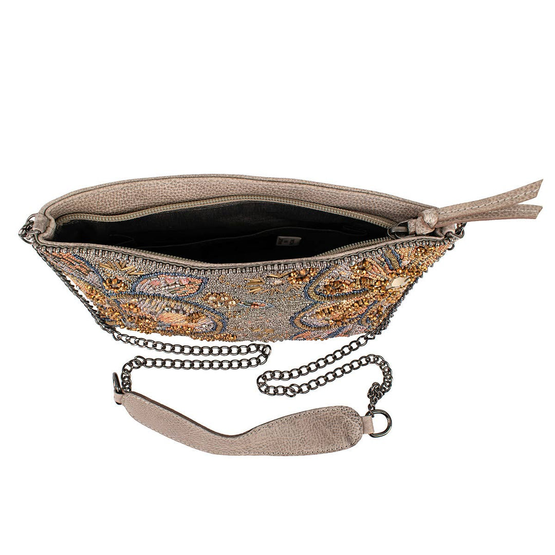 Bling It On Pewter And Gold Large Floral Beaded Crossbody