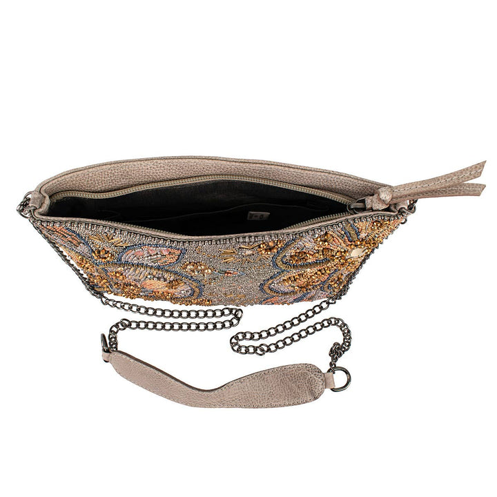 Bling It On Pewter And Gold Large Floral Beaded Crossbody