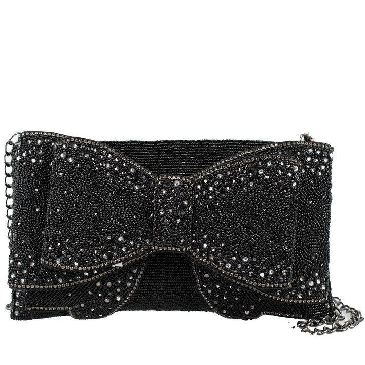 Bow Chic Sparkly Black Clutch