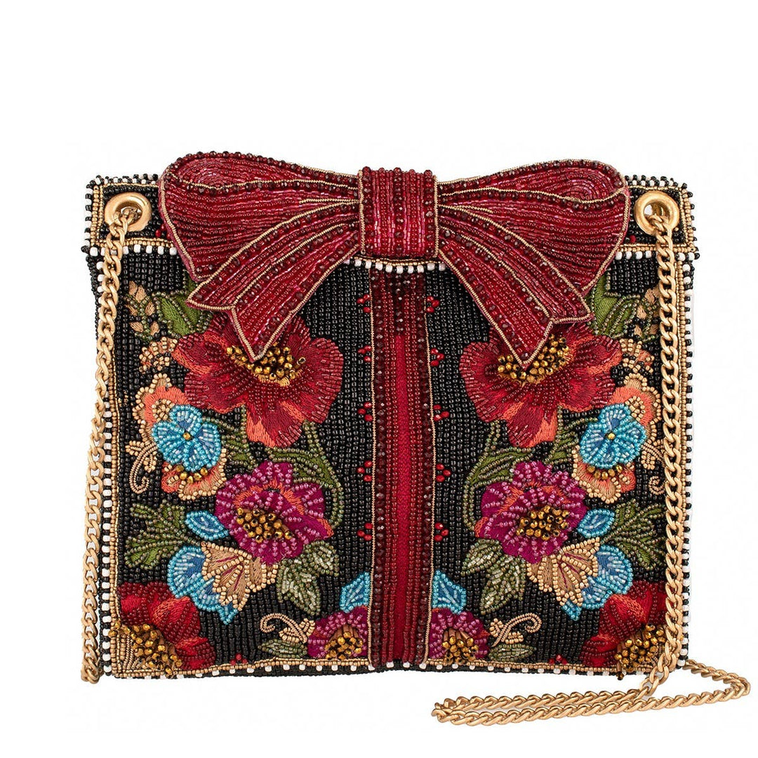 Gifted Floral Bow Beaded and Embroidered Crossbody Handbag