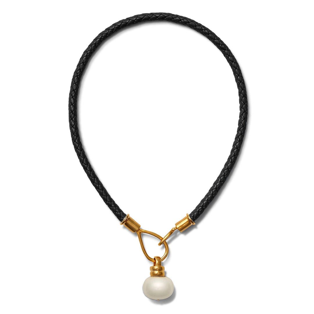 Lasso + Pearl Leather Necklace — Coal