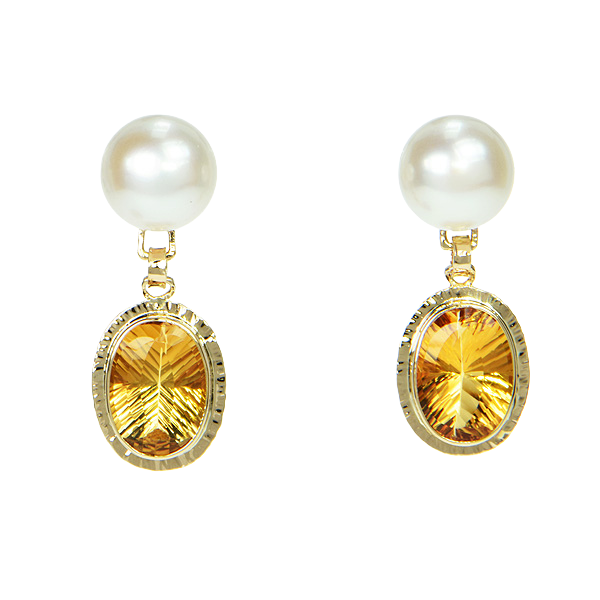 Honey Citrine and Pearl Faceted Earrings