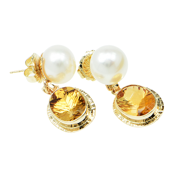 Honey Citrine and Pearl Faceted Earrings