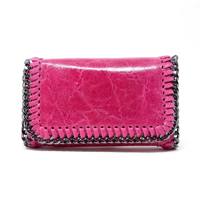 Leather Gunmetal Chain Bag - Hot Pink