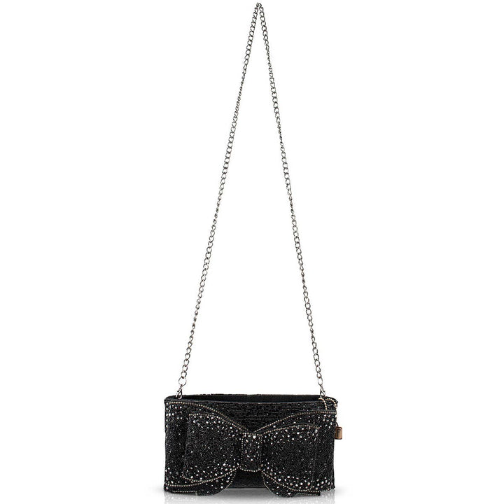 Bow Chic Sparkly Black Clutch