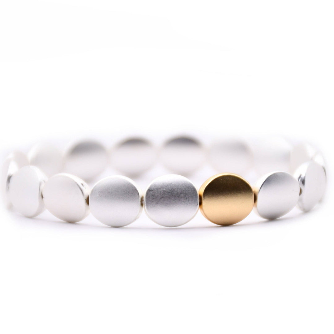 Silver Disc Link & Chain Bracelet With One Gold Disc