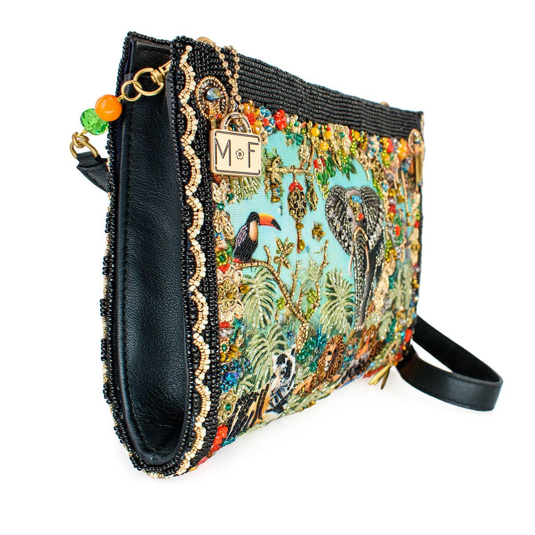 Wild Elephant Embroided and Beaded Crossbody Handbag