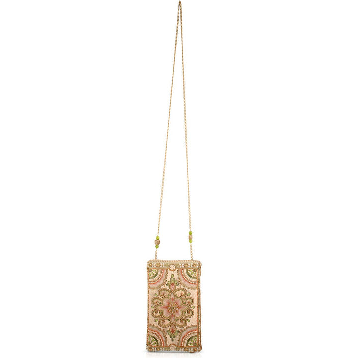 Gentle Touch Pink & Green Floral Beaded Crossbody Phone Bag