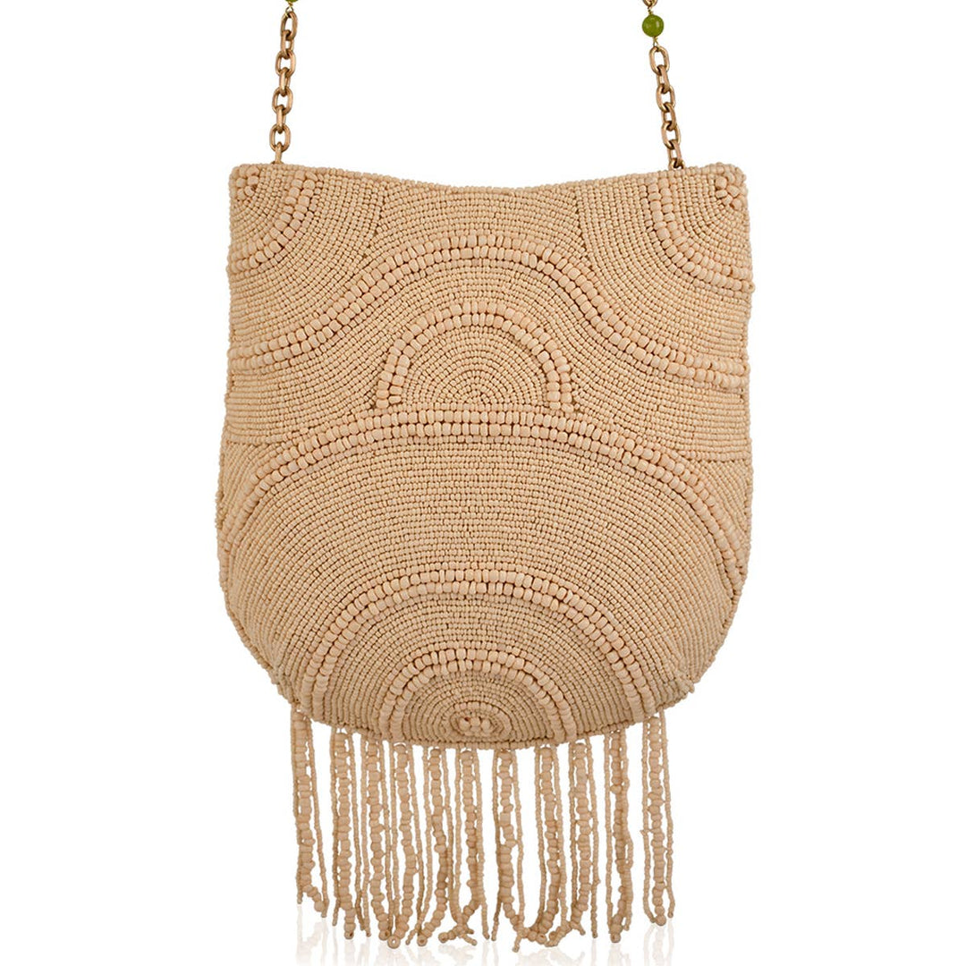 Coconutty Palmtree and Beaded Fringe Crossbody Handbag