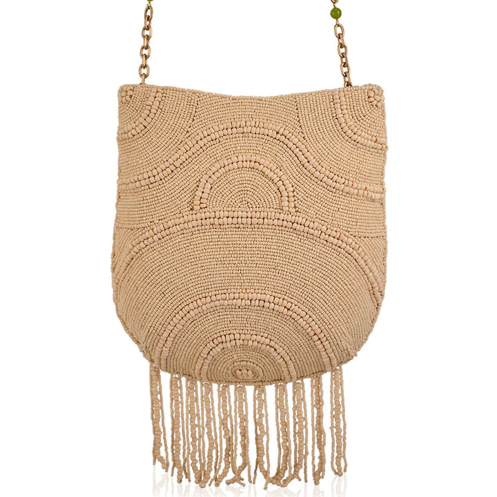 Coconutty Palmtree and Beaded Fringe Crossbody Handbag