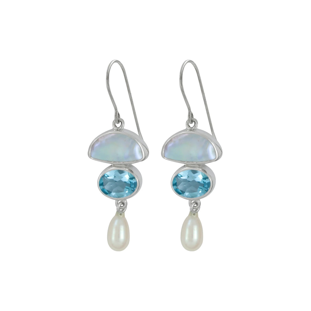Keshi Pearl & Blue Topaz Drop Earrings