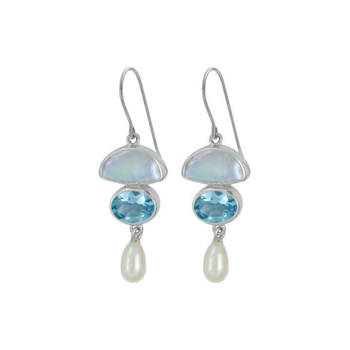Keshi Pearl & Blue Topaz Drop Earrings
