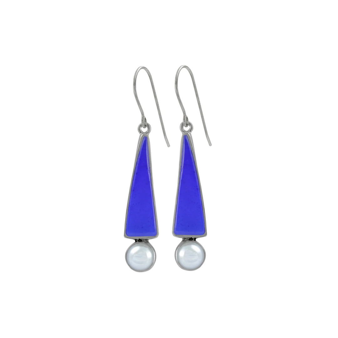Cobalt Sea Glass and Pearl Earrings