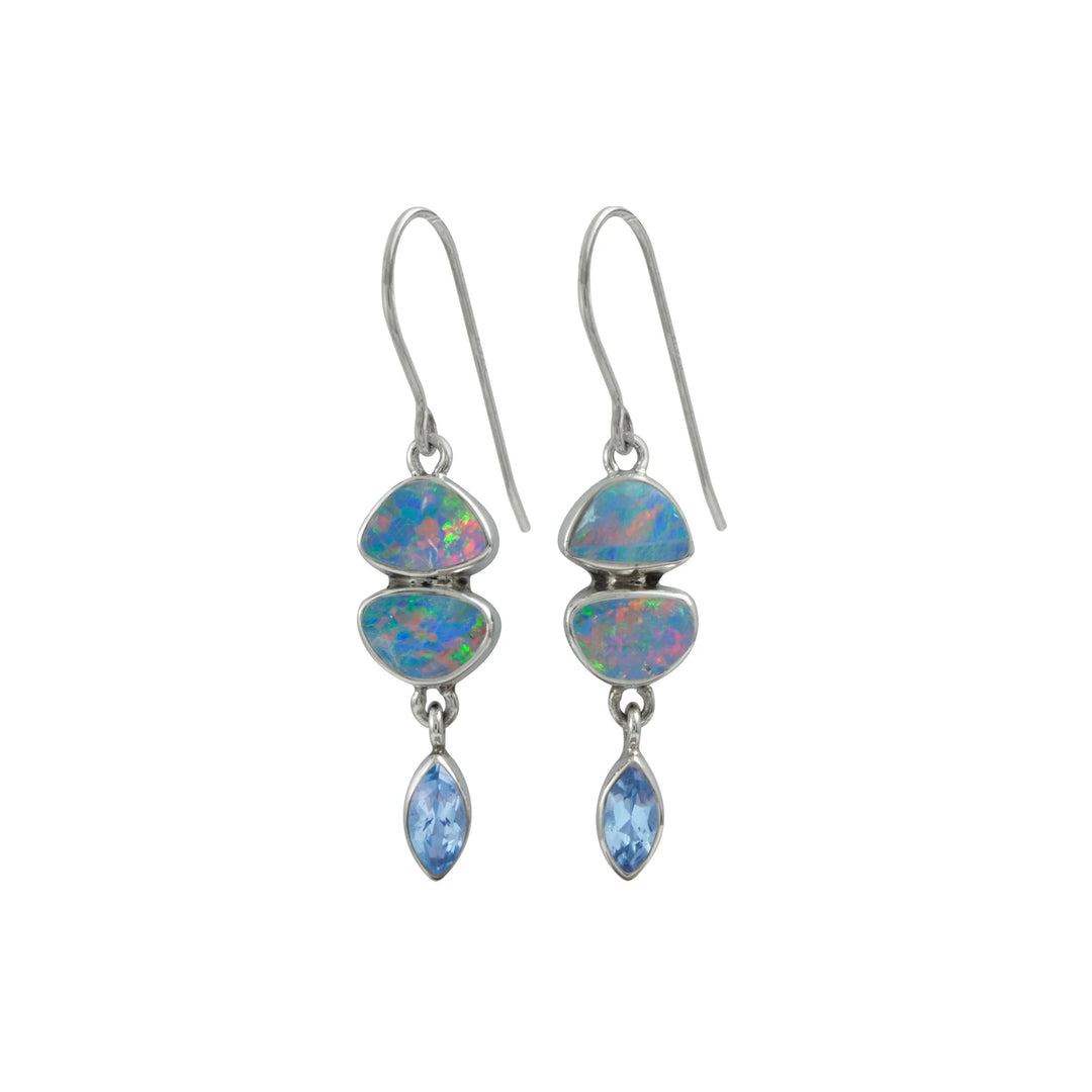 Opal and Blue Topaz Hanging Earrings