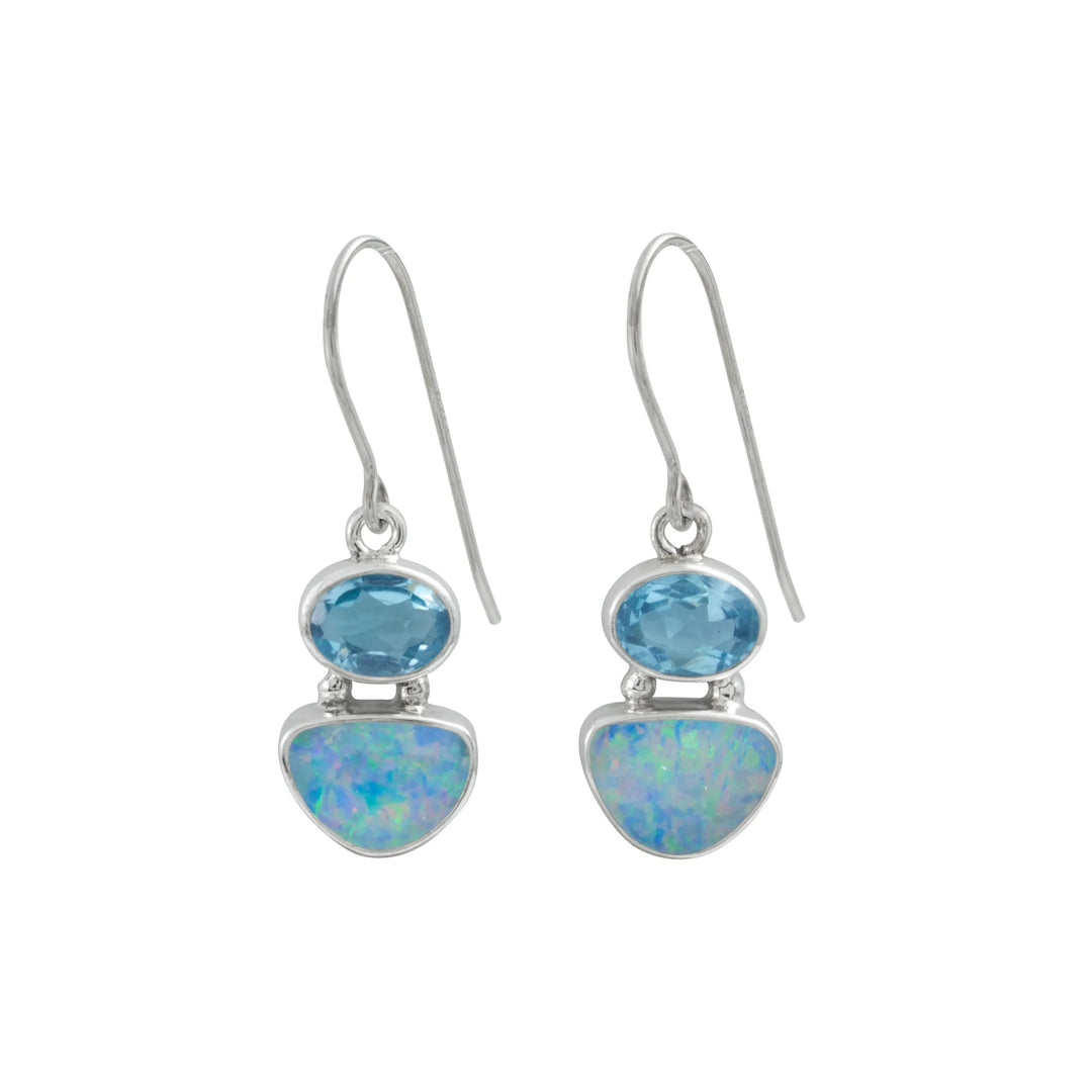 Opal and Blue Topaz Hanging Earrings