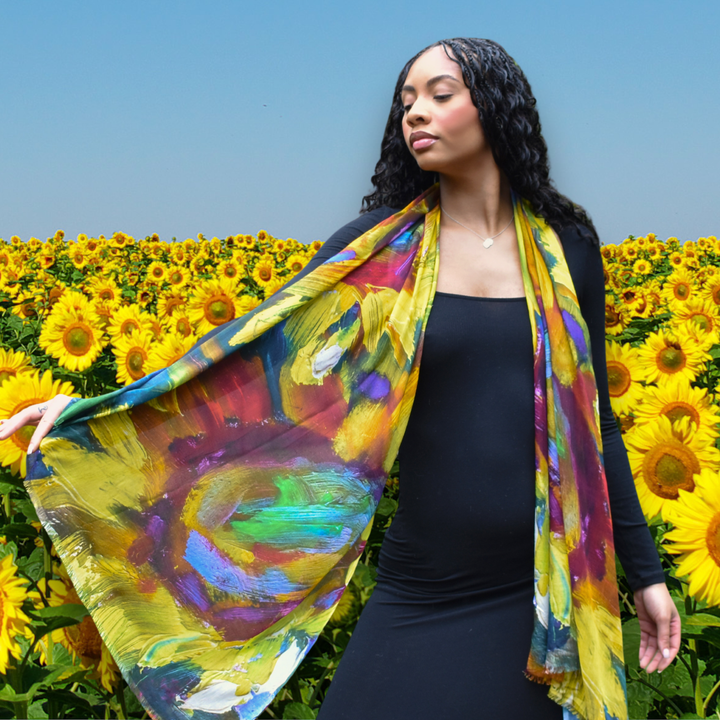 Linvilla Painterly Sunflower Scarf