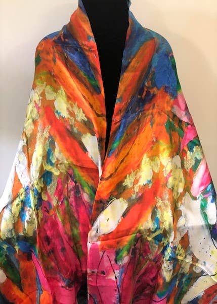 Lilies and Echinacea Silk Scarf