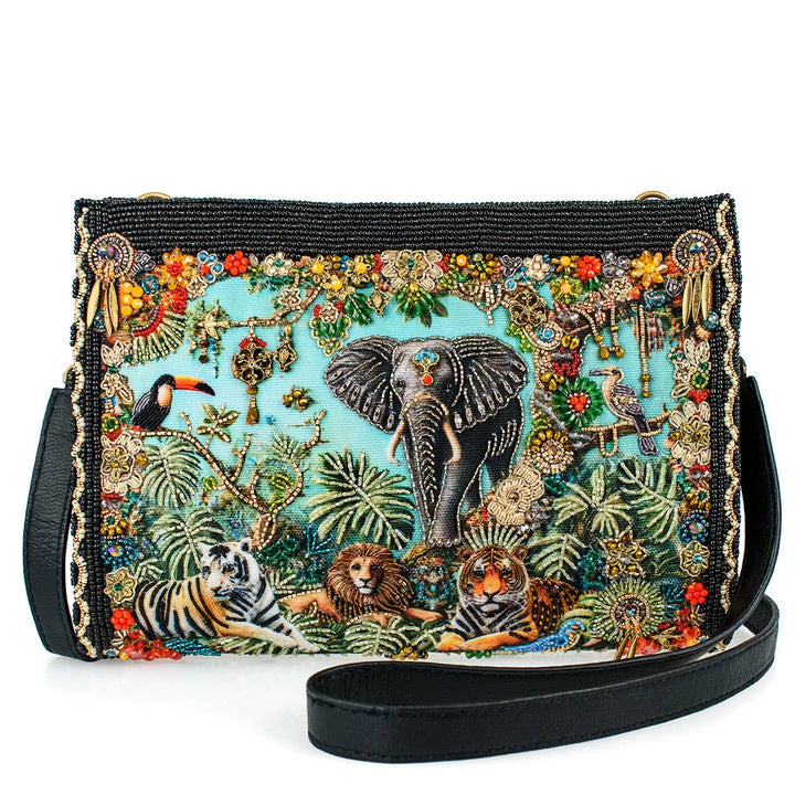 Wild Elephant Embroided and Beaded Crossbody Handbag