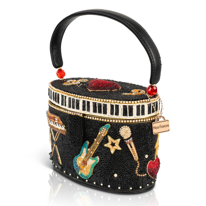 Jam Session Beaded Music Inspired Top Handle Bag