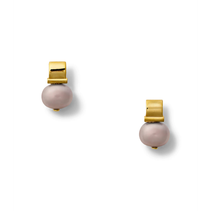 Petite +Sweet Smooth Pebble Pearl Post Earrings - Gold/Grey