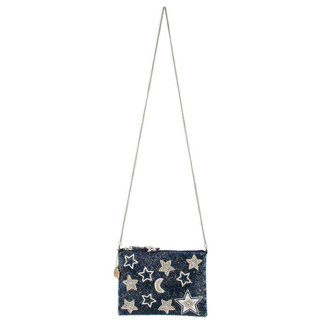 Super Nova Blue Celestial Stars & Moon Beaded Crossbody Mini