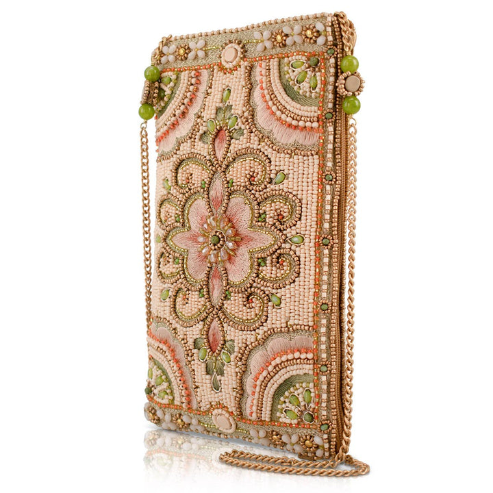 Gentle Touch Pink & Green Floral Beaded Crossbody Phone Bag