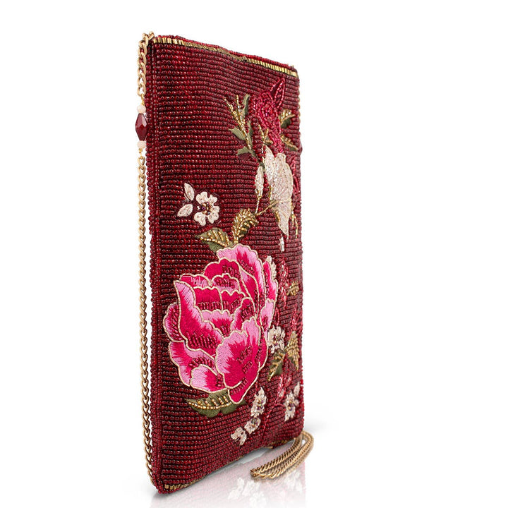 Eastern Bloom Burgundy Floral Crossbody Phone Bag