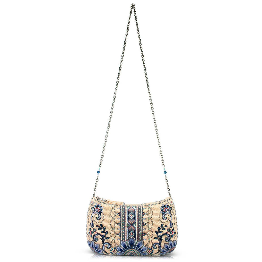 Mediterranean Mood Blue & Cream Floral Beaded Crossbody Bag