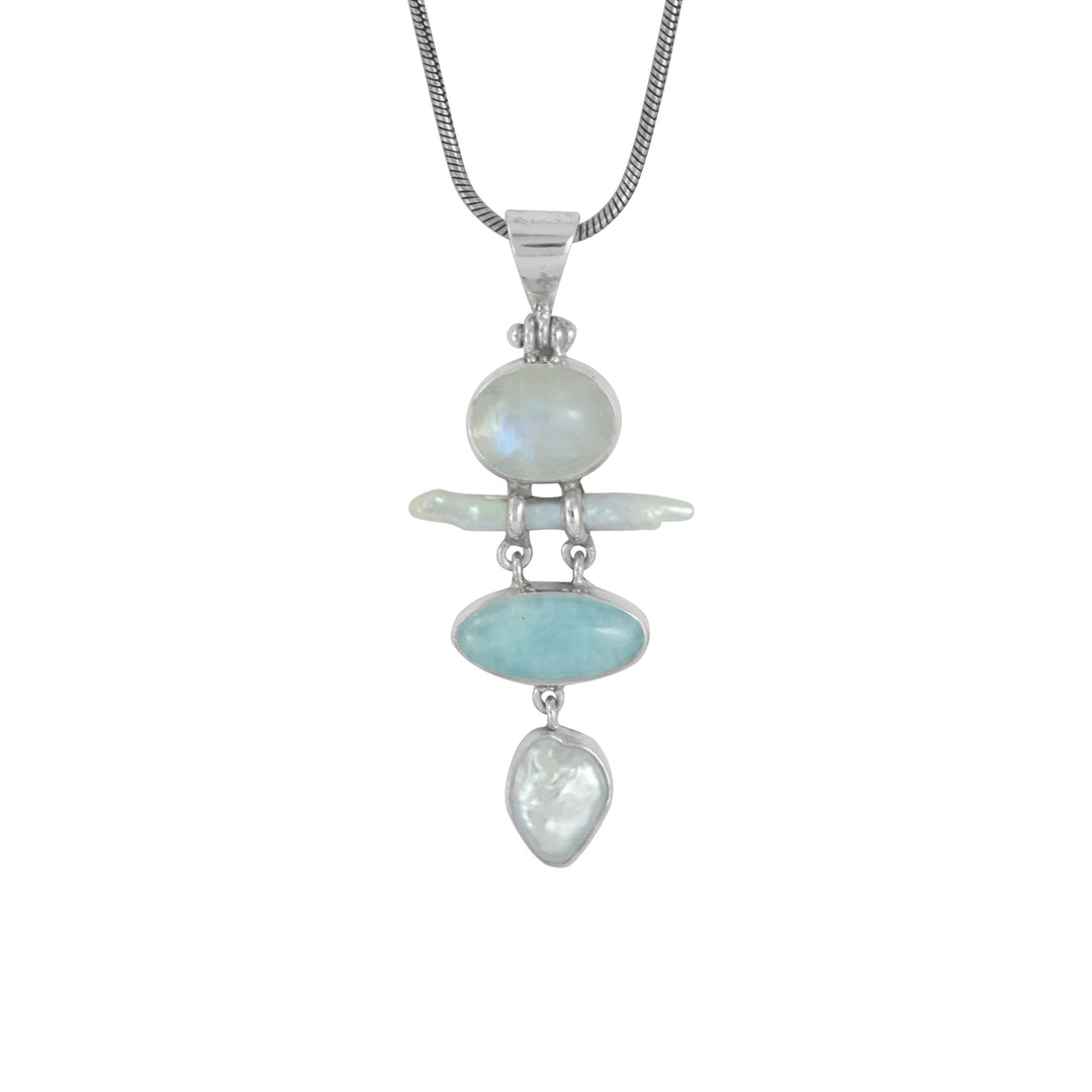 Rainbow Moonstone, Larimar & Keshi Pearl Pendant