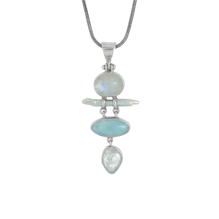 Rainbow Moonstone, Larimar & Keshi Pearl Pendant
