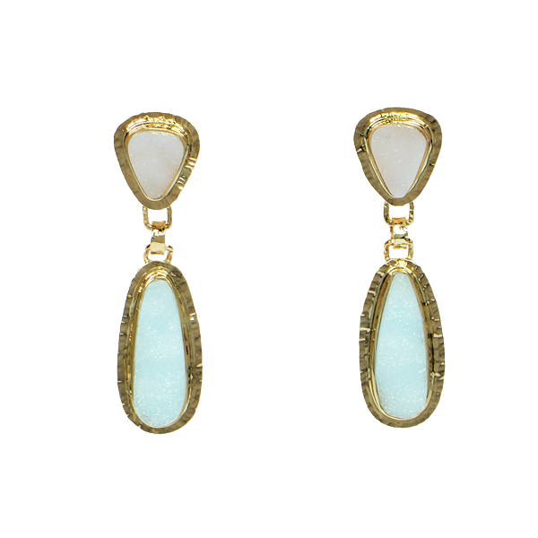 Drusy Hemimorphite and Drusy White Quartz Cabochon Earrings